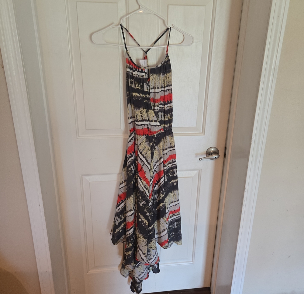 Romeo & Juliet Couture Strappy High-Low Maxi Dress in Black, Cream & Red